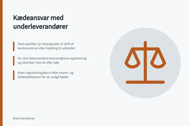 Close-up of hands signing a contract on a desk with office supplies, symbolizing legal agreements. Kædeansvar ved brug af underleverandører